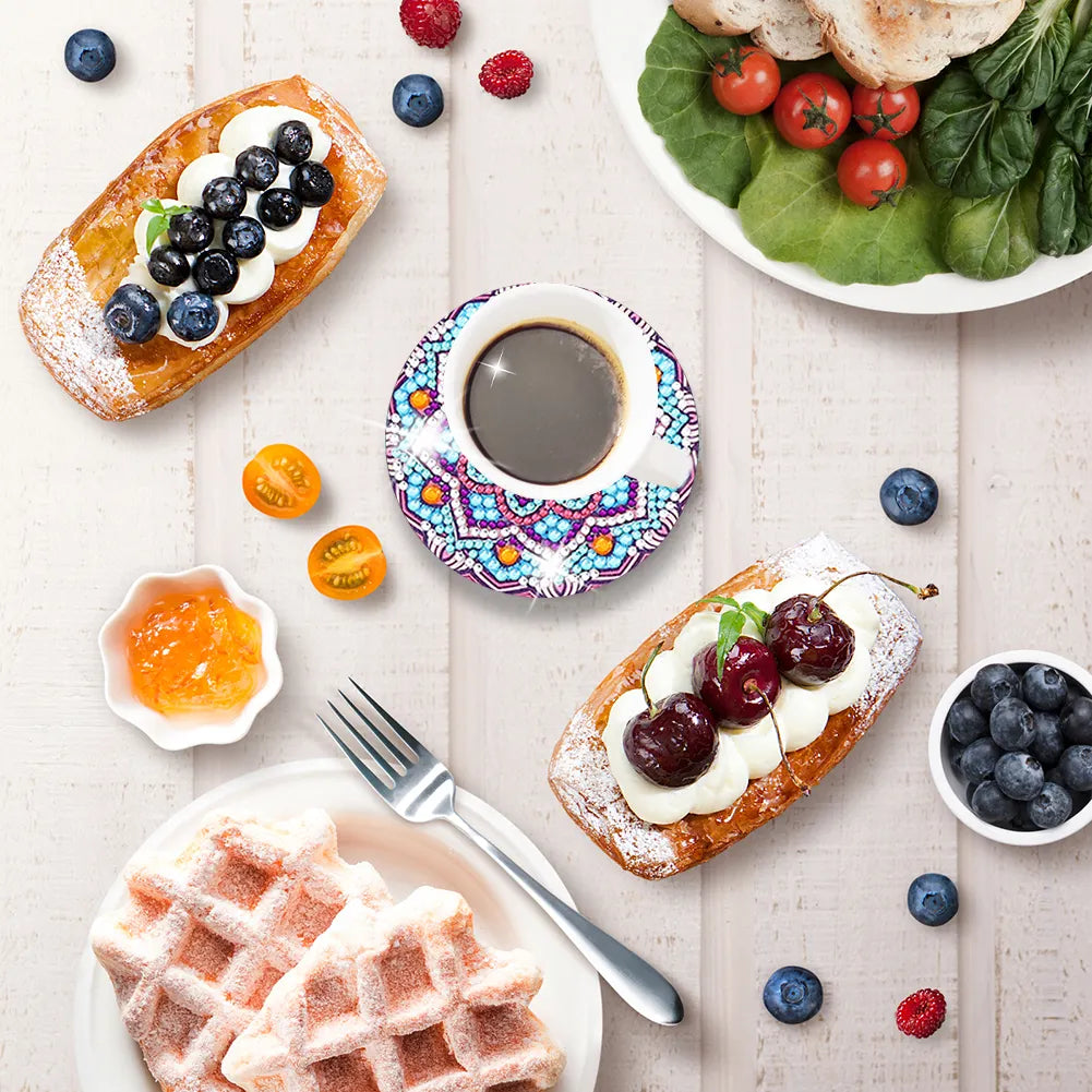 10pcs DIY Coaster Diamond Painting Cup Cushion with Rack Crafts Kits