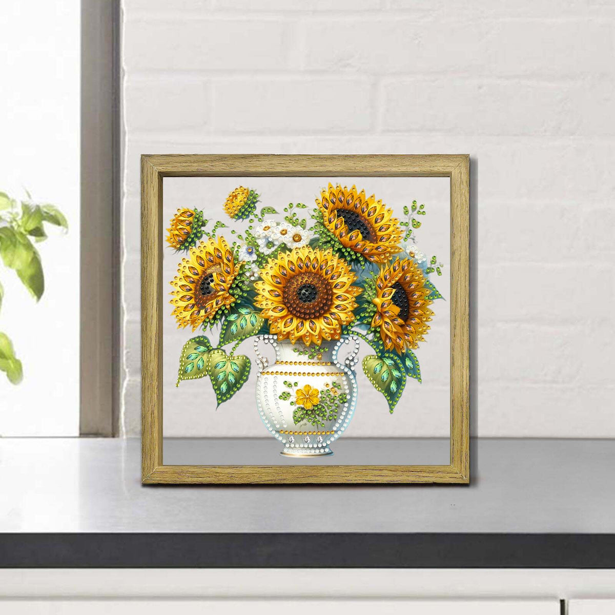 Sunflower DIY Special Shape Double sided Print Clear Diamond Art Kit Wooden Framed Diamond Painting Kit(21.5x21.5cm)