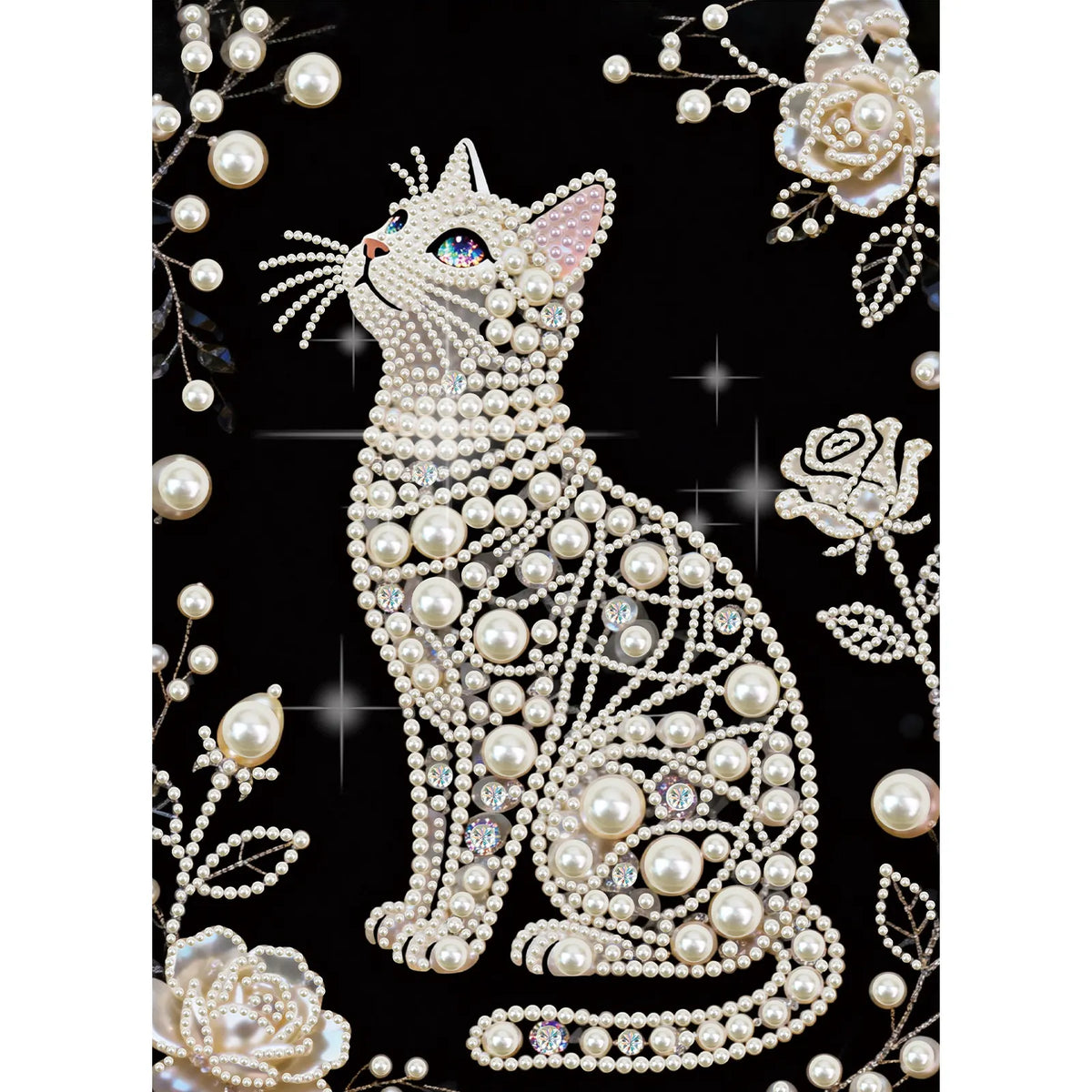 Cat Premium 5D Diamond Painting Kit Black & White Pearls painting Sparkling Special Shaped Diamond painting