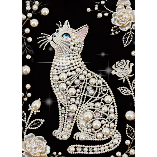 Cat Premium 5D Diamond Painting Kit Black & White Pearls painting Sparkling Special Shaped Diamond painting