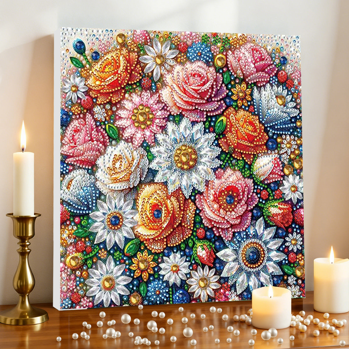 Flower DIY Special Shape Drill Art Craft Pearl Diamond Painting with Frame 25x25cm Diamond Art Pearl Painting Kit for Adults Beginners Home Decor