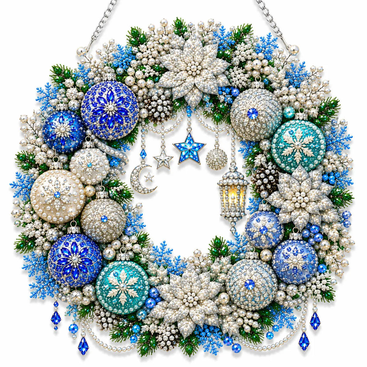 Diamond Painting Acrylic Christmas Snowflake  Wreath Pendant For Home Wall, Door & Window Decoration