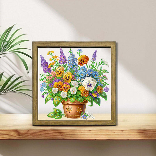 Flower DIY Special Shape Double sided Print Clear Diamond Art Kit Wooden Framed Diamond Painting Kit(22x22cm)