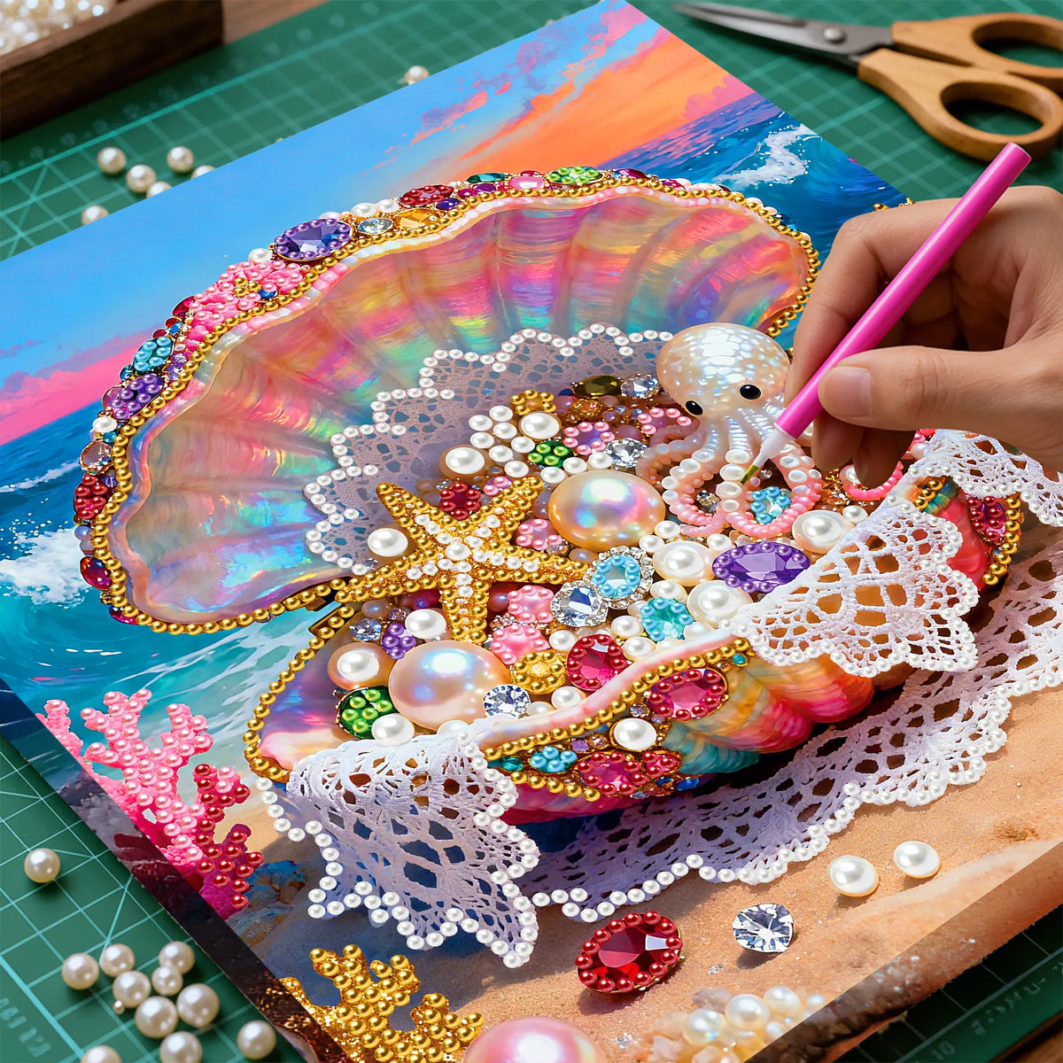 Framed Dreamy Pearl Seashell - Pearls Painting Kit for Creativity DIY Pearl Dot Crafts for Gift Home Wall Decor 25*25CM
