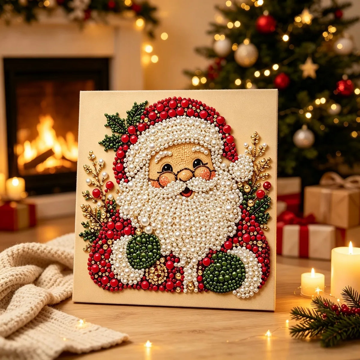 DIY Pearl Painting Santa Claus with Frame(20x20cm)