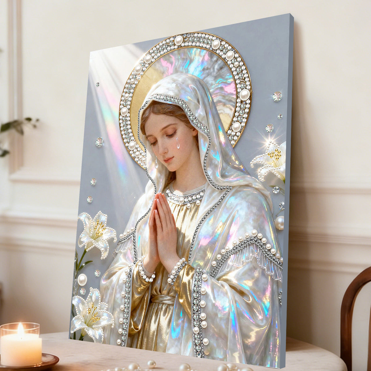 (30x40cm)DIY Virgin Mary Framed Handmade Pearl Painting Art Craft Kit Living Home Decor