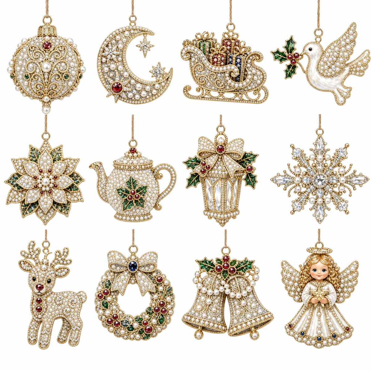 12Pcs Diamond Painting Single-sided PET White Chrismas Tree Ornament for Decorations