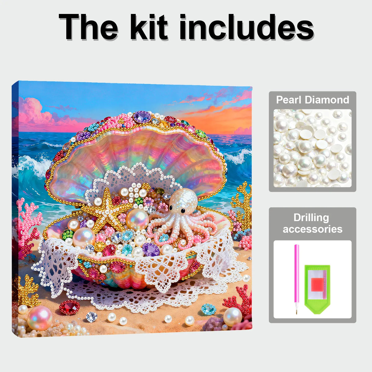 Framed Dreamy Pearl Seashell - Pearls Painting Kit for Creativity DIY Pearl Dot Crafts for Gift Home Wall Decor 25*25CM