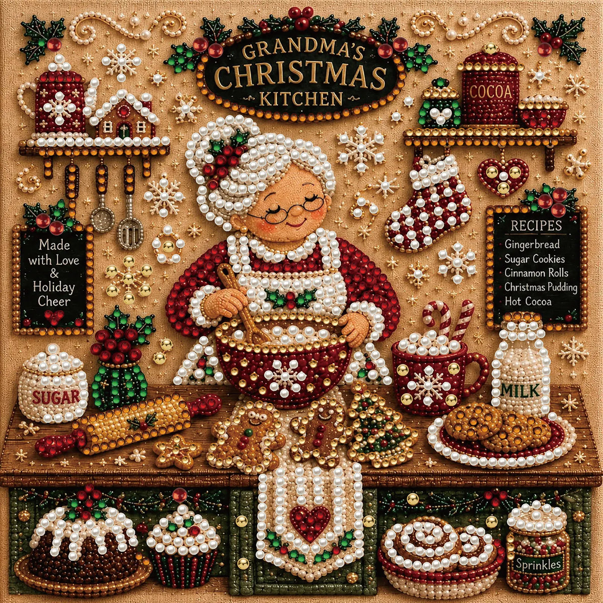 DIY Pearl Painting  Xmas Kitchen with Frame(20x20cm)