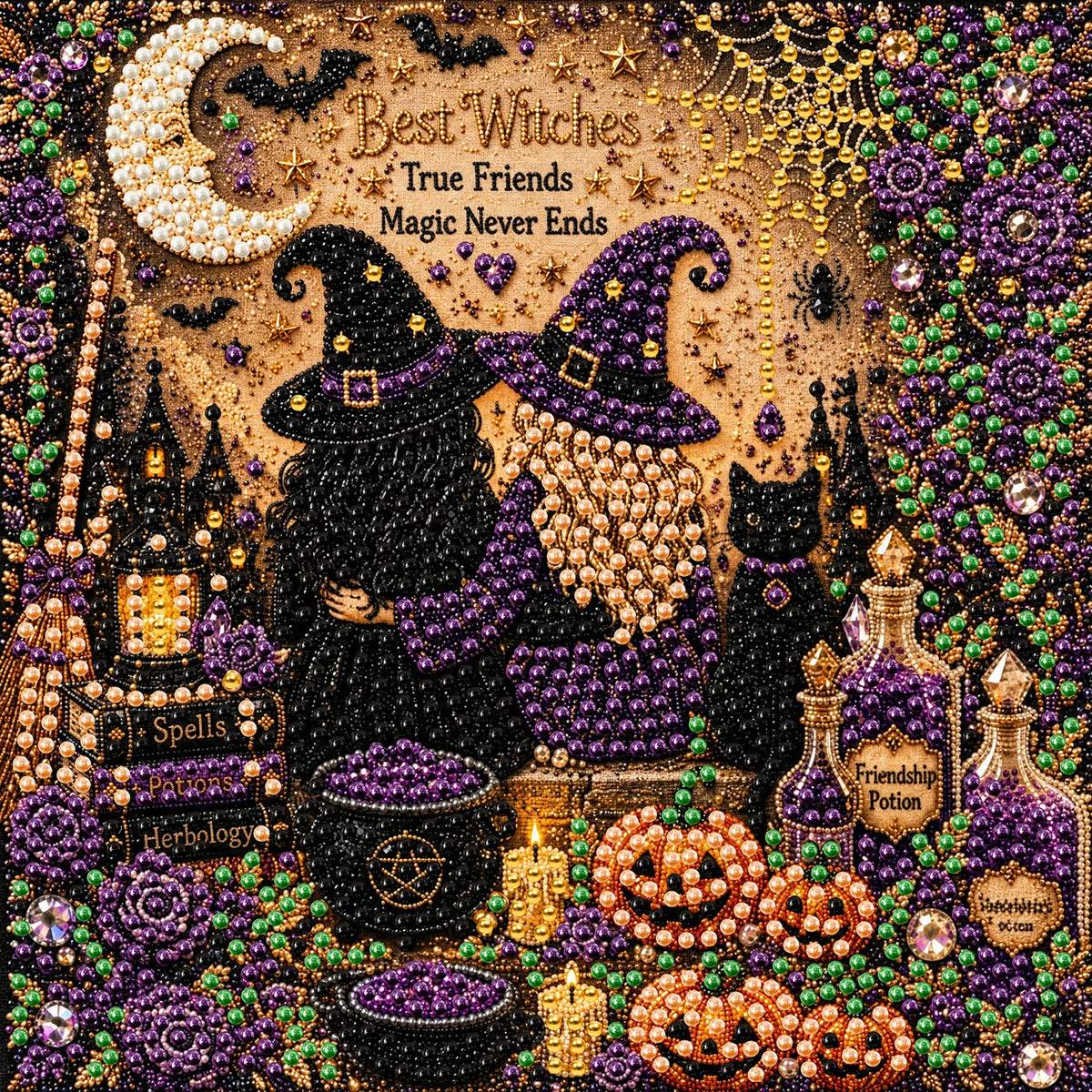 DIY Pearl Painting Halloween Witch with Frame(20x20cm)