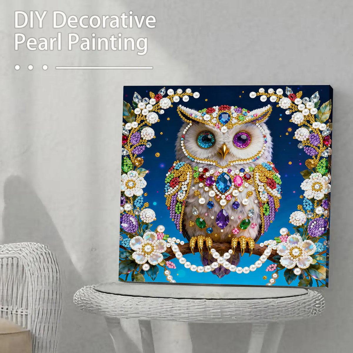 Framed Owl - Pearls Painting Kit for Creativity DIY Pearl Dot Crafts for Gift Home Wall Decor 25*25CM