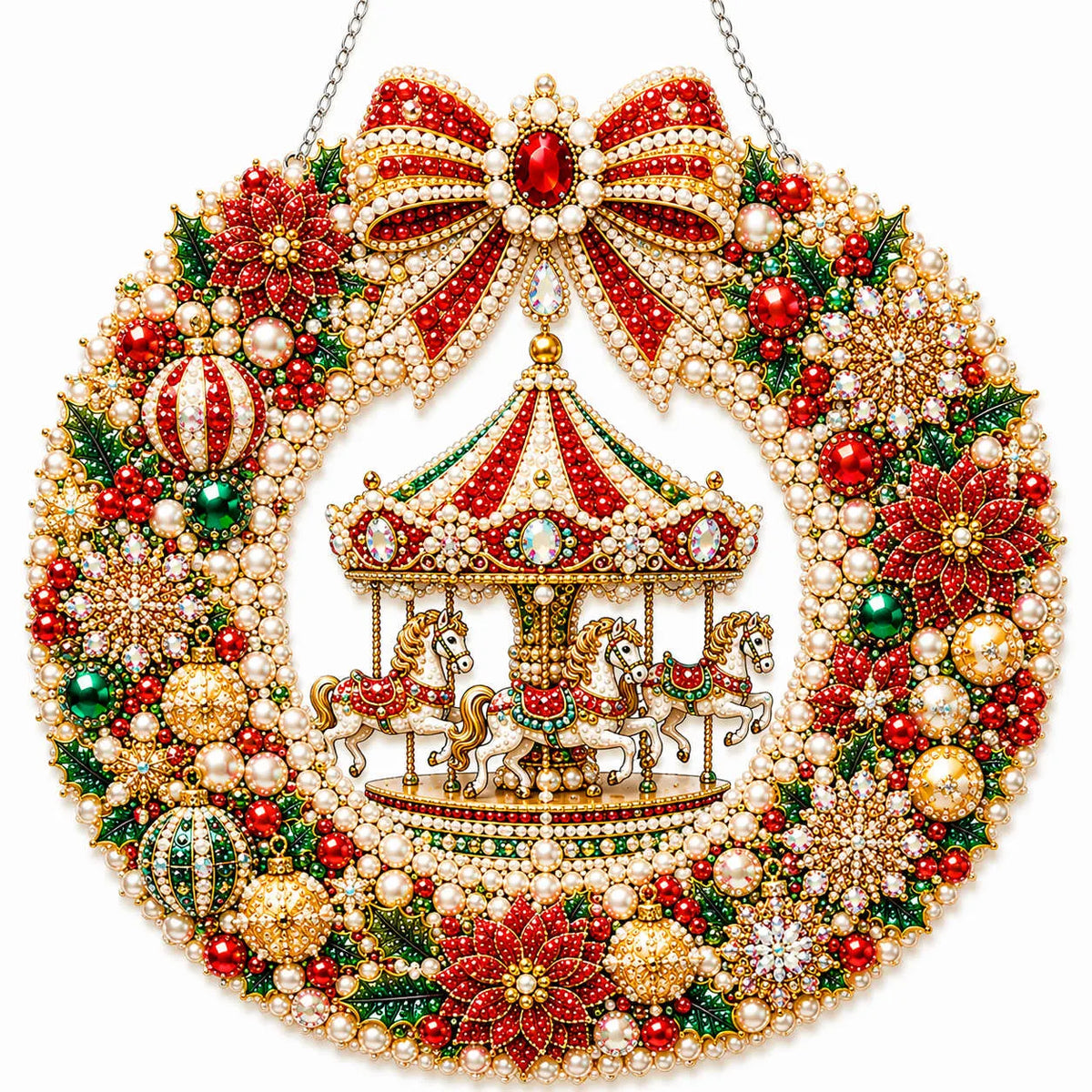 Diamond Painting Acrylic Christmas Carousel Wreath Pendant For Home Wall, Door & Window Decoration