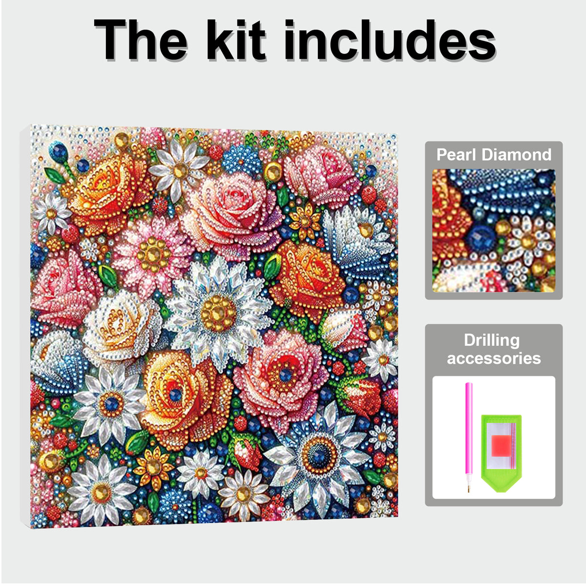 Flower DIY Special Shape Drill Art Craft Pearl Diamond Painting with Frame 25x25cm Diamond Art Pearl Painting Kit for Adults Beginners Home Decor