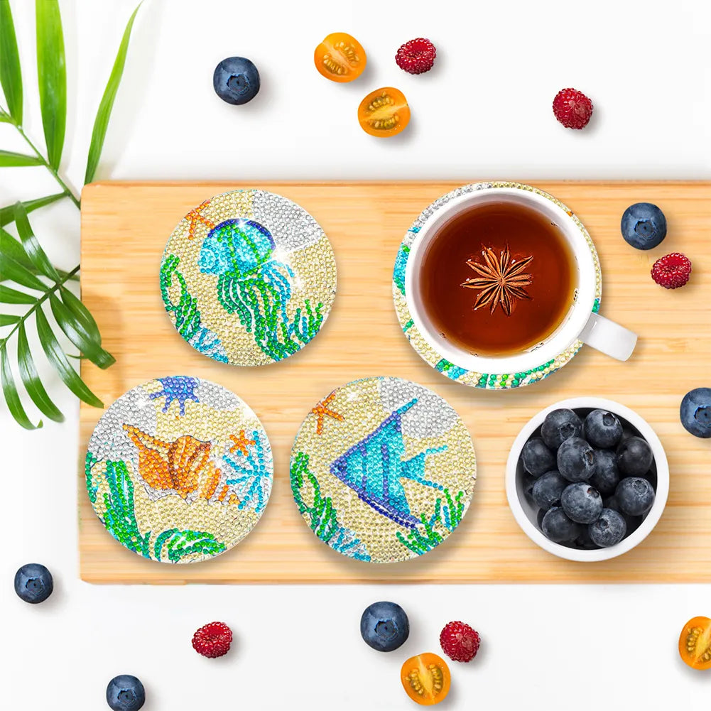8pcs DIY Anti Slip Sea living Coasters Stackable Creative for Tabletop Protection