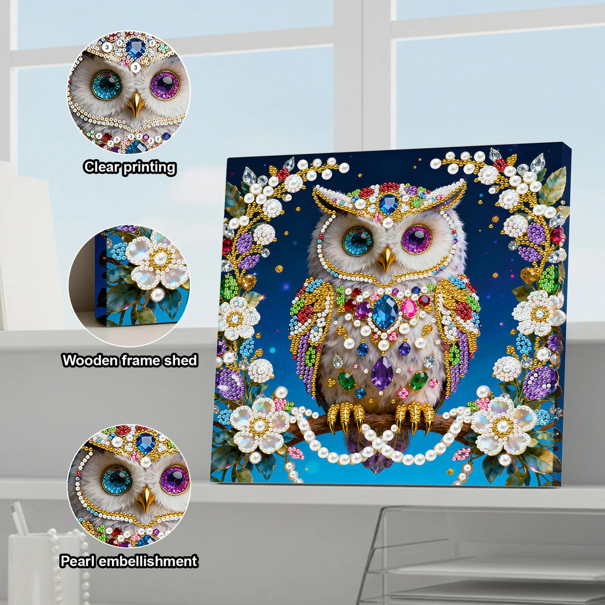 Framed Owl - Pearls Painting Kit for Creativity DIY Pearl Dot Crafts for Gift Home Wall Decor 25*25CM