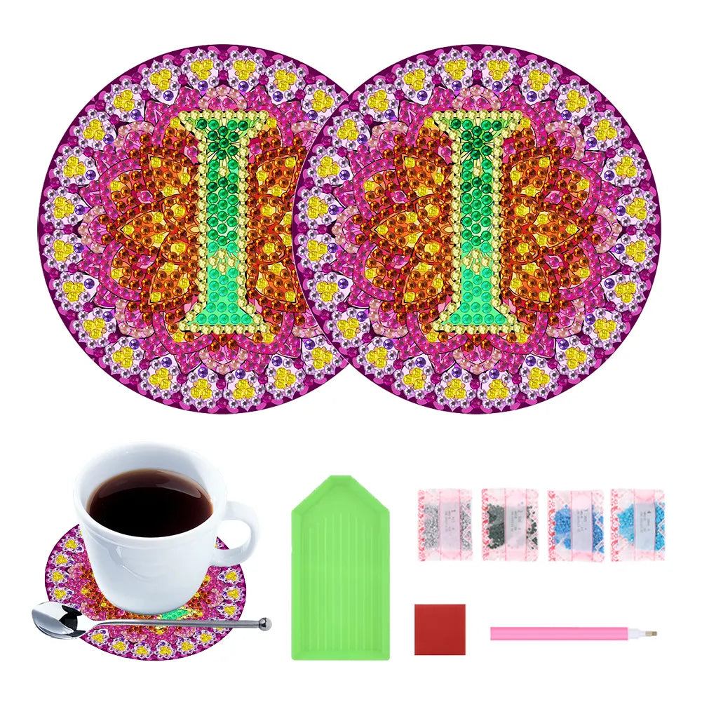 2pcs/set DIY Diamond Painting Special Shape Acrylic Alphabet Coaster Kit