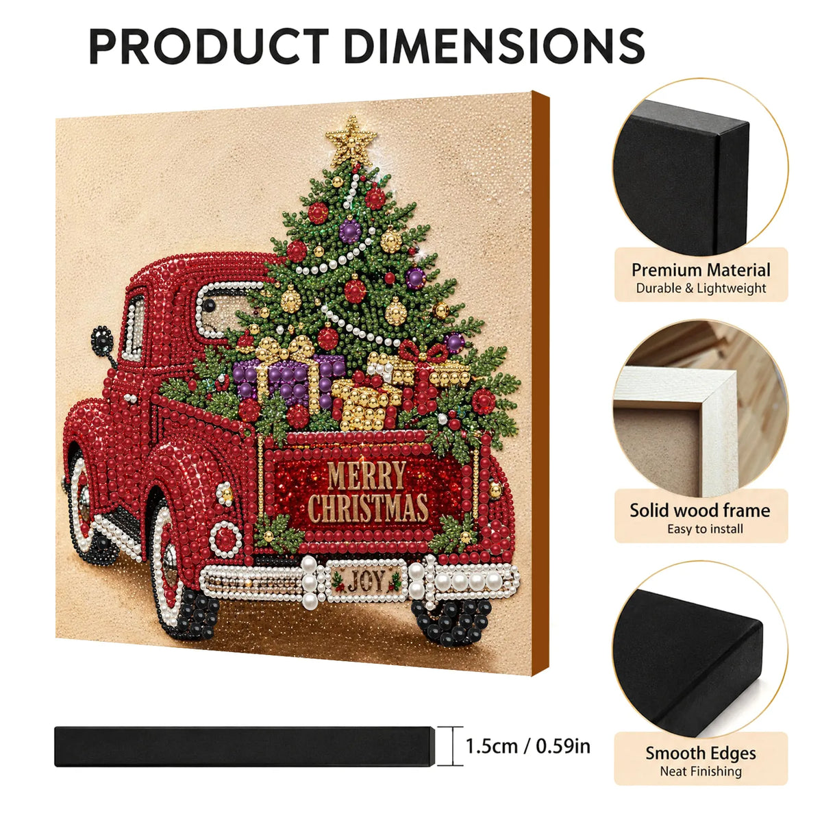 DIY Pearl Painting Christmas Red Car with Frame(30x30cm)