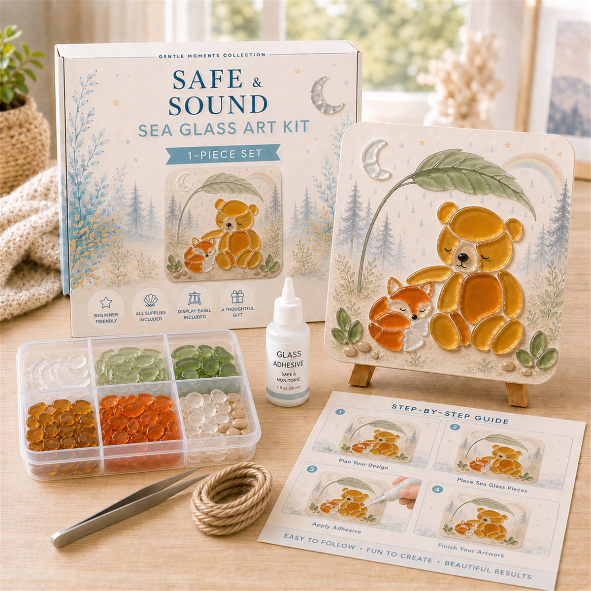 🐻🦊✨ DIY Bear & Sleepy Fox Sea Glass Art Kit