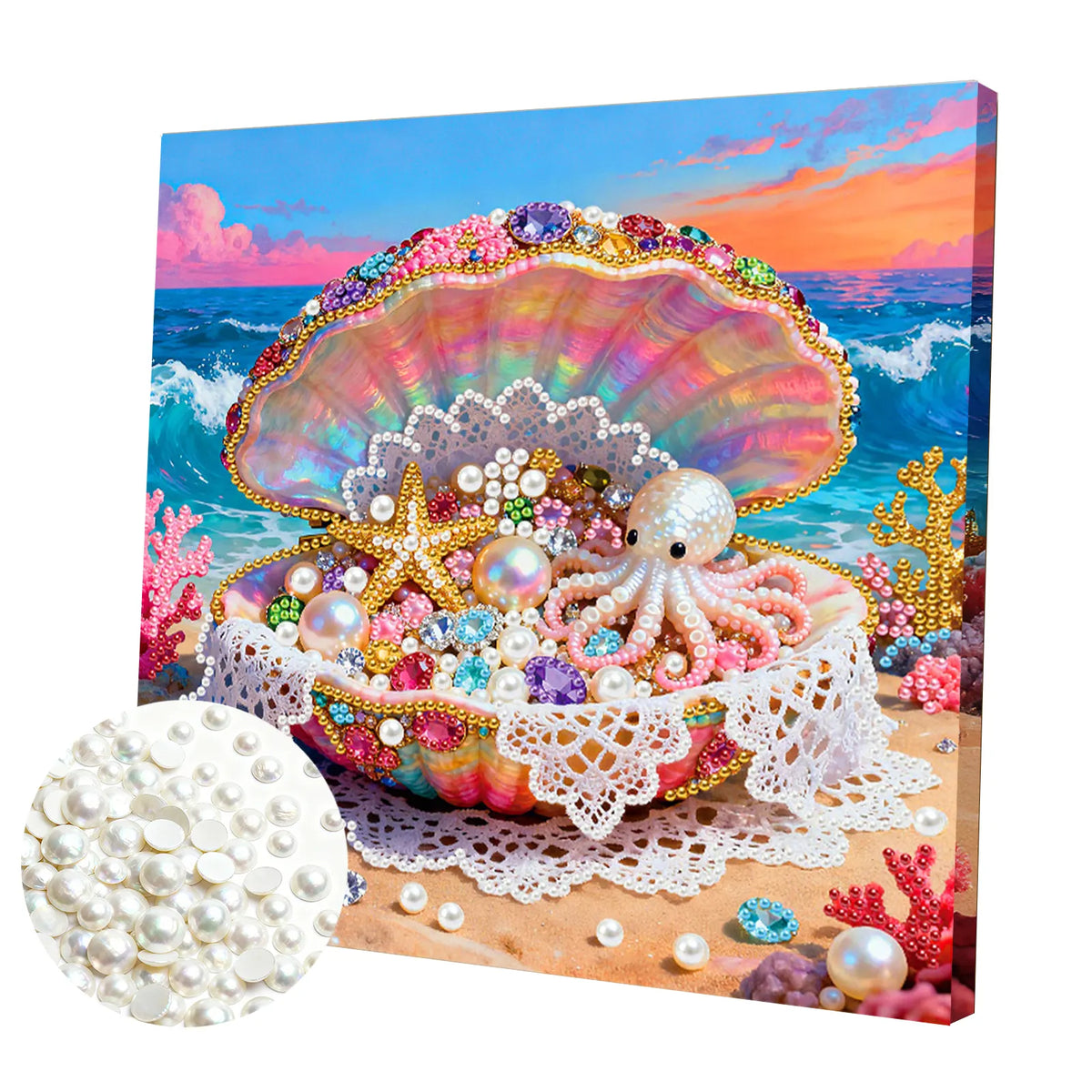 Framed Dreamy Pearl Seashell - Pearls Painting Kit for Creativity DIY Pearl Dot Crafts for Gift Home Wall Decor 25*25CM