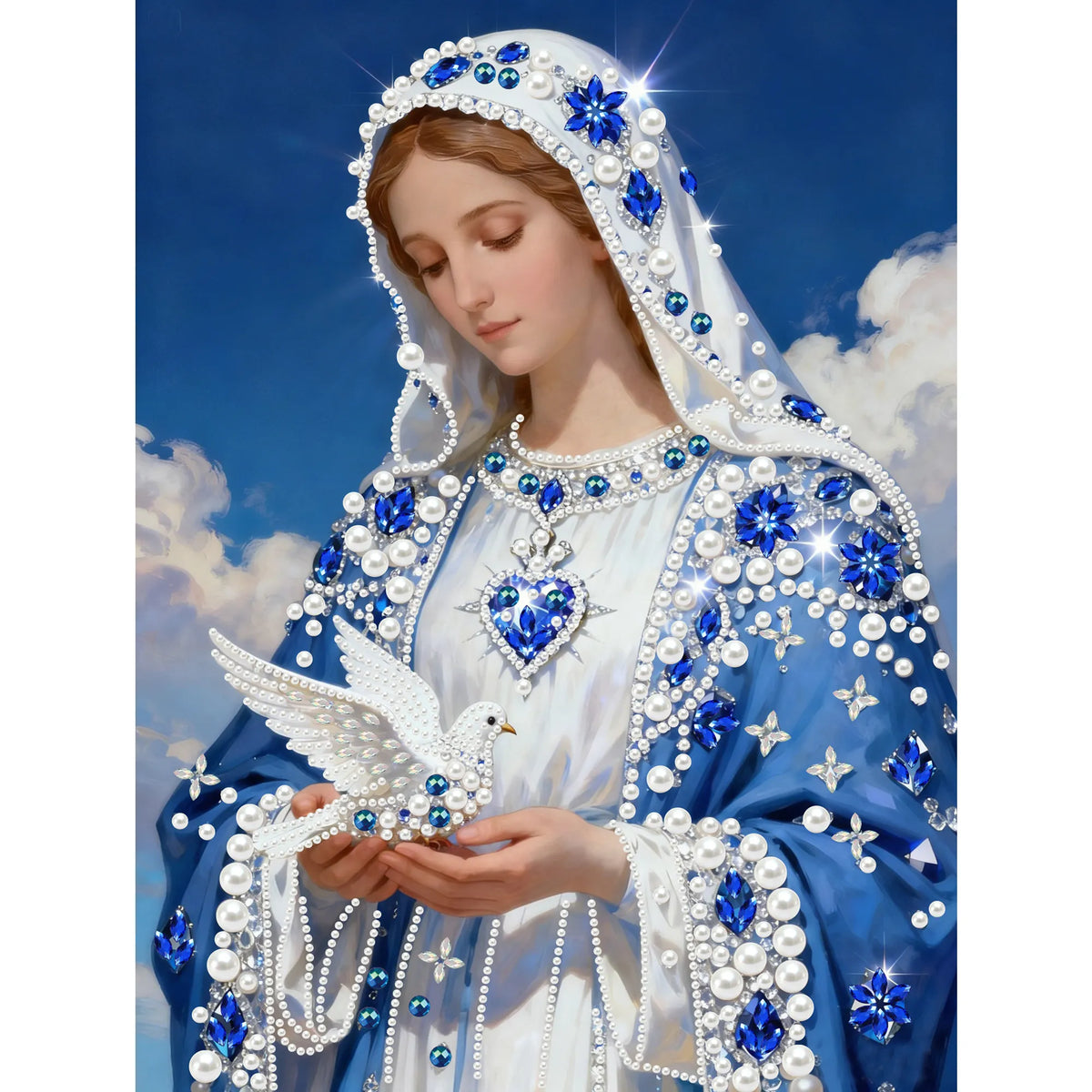 (30x40cm)DIY Virgin Mary Framed Handmade Pearl Painting Art Craft Kit Living Home Decor