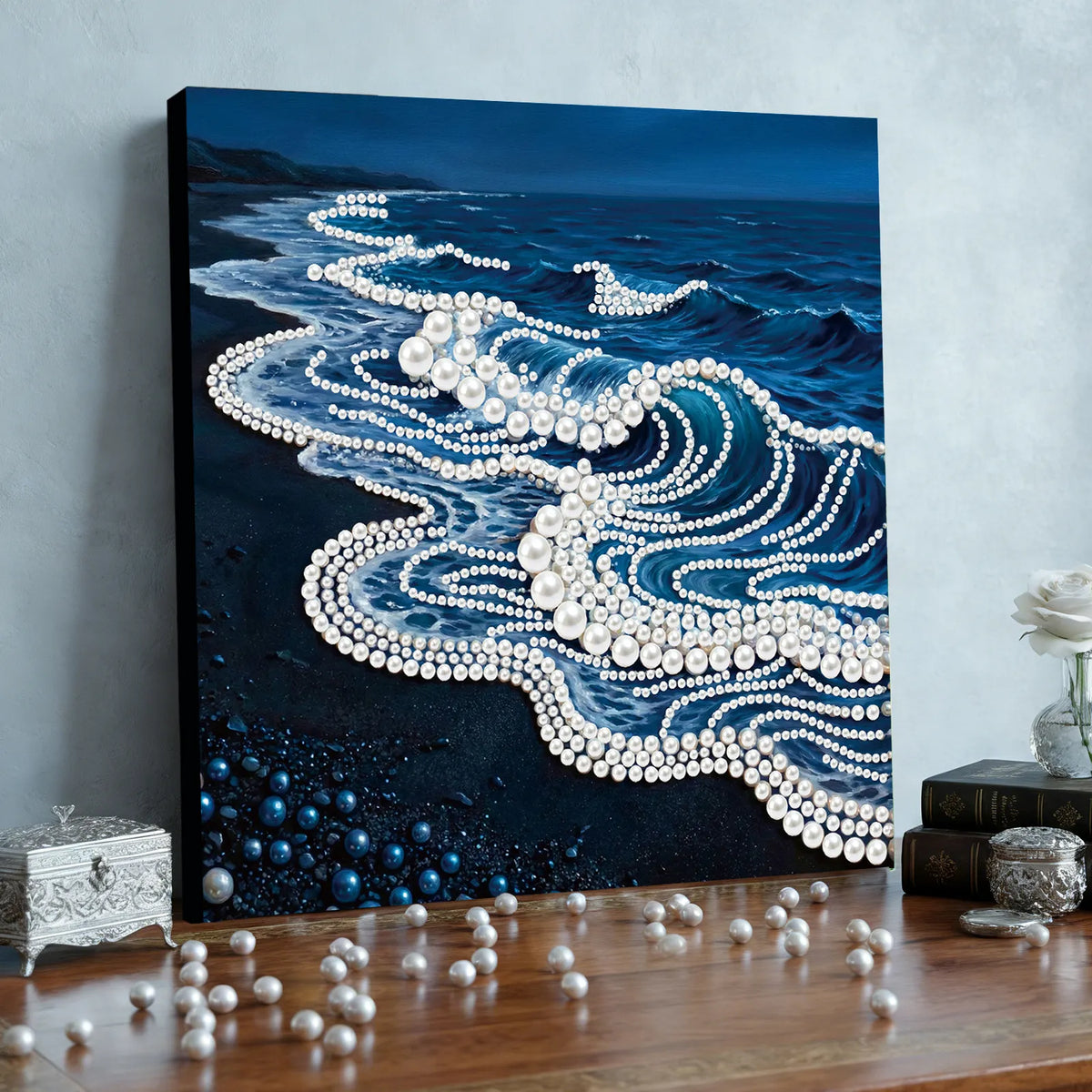 Framed Waves-Pearls Painting Kit DIY Diamond Painting Pearl Dot Crafts 25*25CM