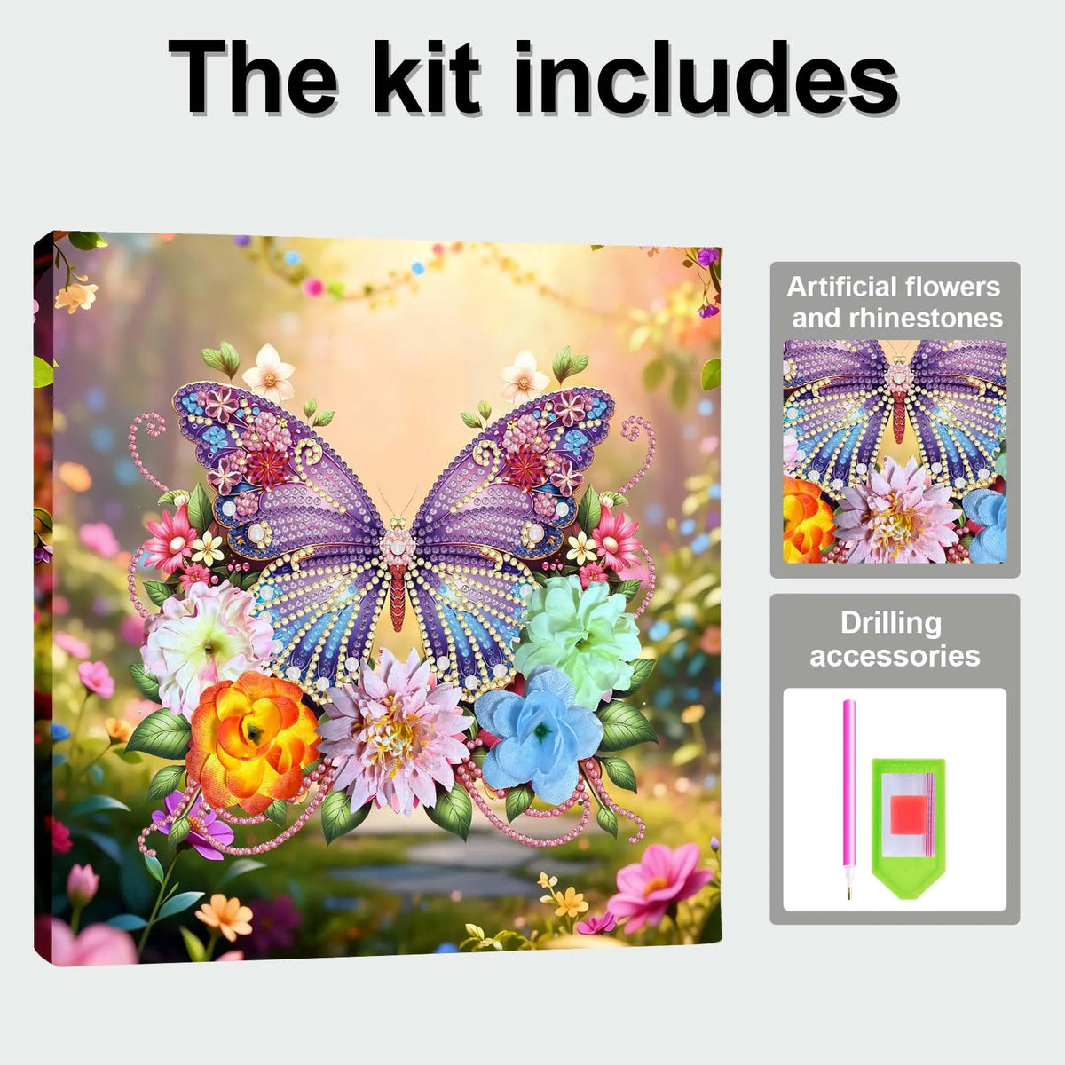 Pre-Framed 3D Rhinestones Butterfly With Artificial Flower Diamond Painting DIY Craft Kit