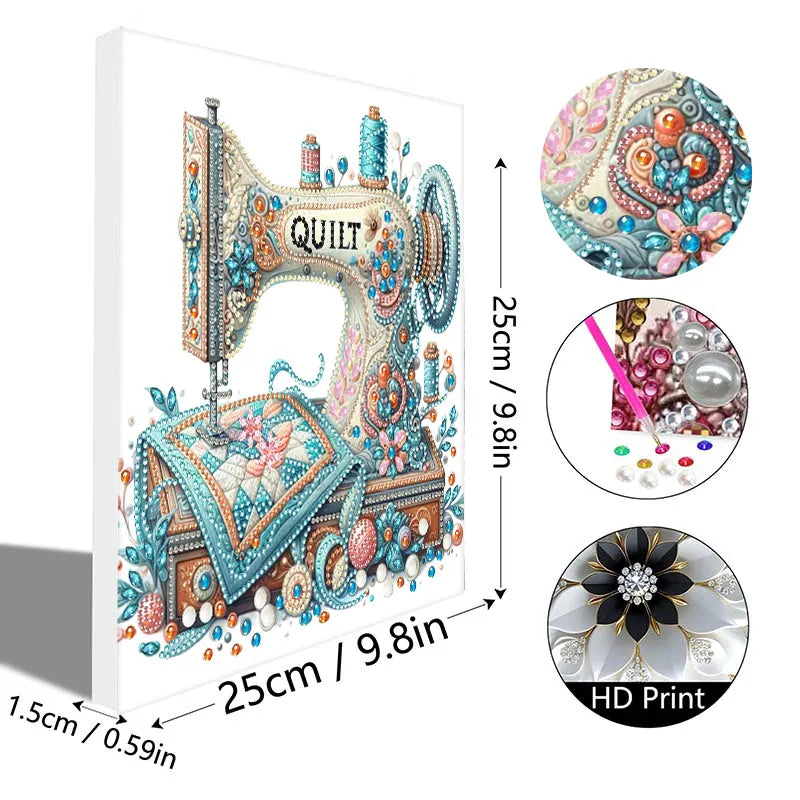(Pre-Framed)Sewing Mechine-Special Shape Diamond Painting Kit(25x25cm)