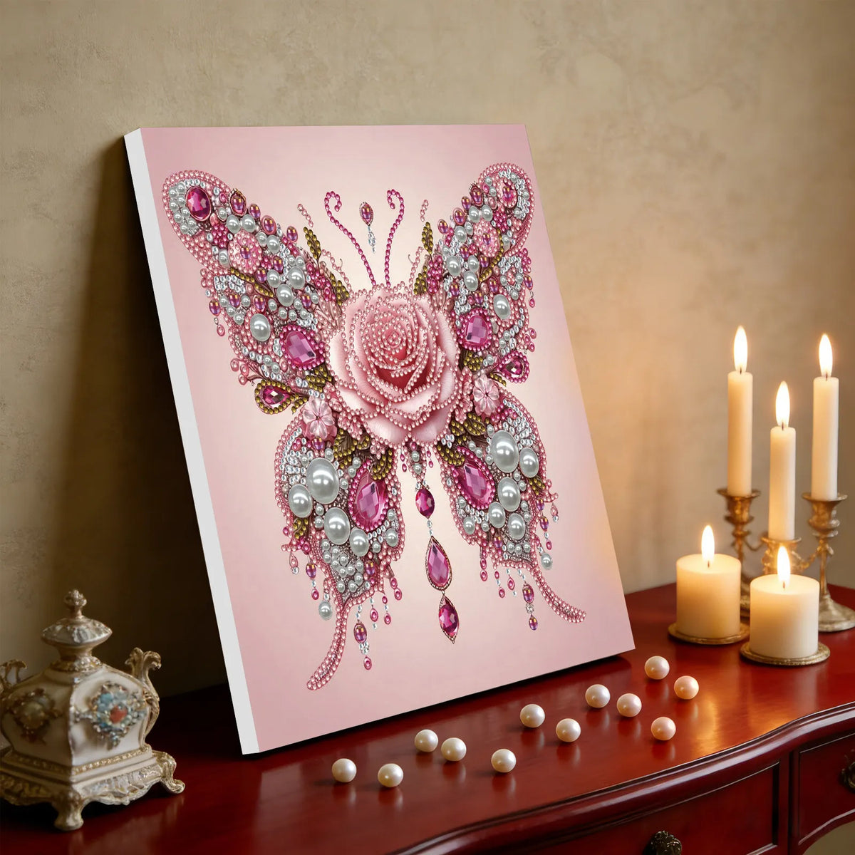 Framed Butterfly - Pearls Painting Kit for Creativity DIY Pearl Dot Crafts for Gift Home Wall Decor 25*25CM (With Frame)