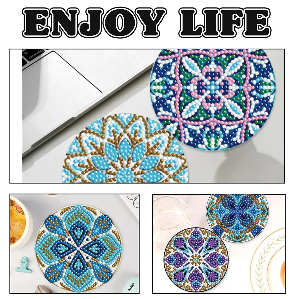 6pcs/set Diamond Crafts Coasters with Holder Wooden Kit(Mandara)