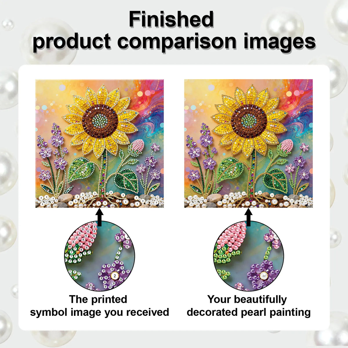 Framed Sunflower - Pearls Painting Kit for Creativity DIY Pearl Dot Crafts for Gift Home Wall Decor 25*25CM