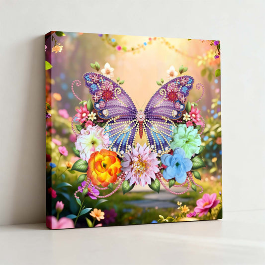 Pre-Framed 3D Rhinestones Butterfly With Artificial Flower Diamond Painting DIY Craft Kit