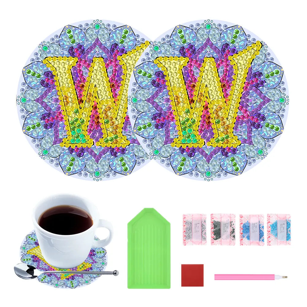 2pcs/set DIY Diamond Painting Special Shape Acrylic Alphabet Coaster Kit