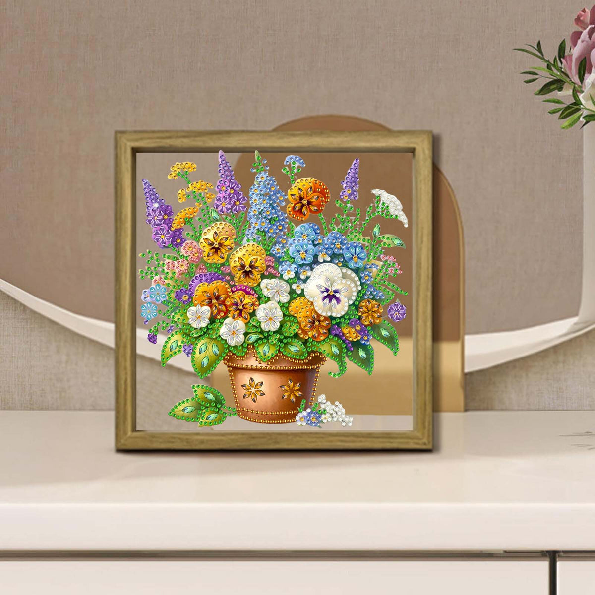 Flower DIY Special Shape Double sided Print Clear Diamond Art Kit Wooden Framed Diamond Painting Kit(22x22cm)