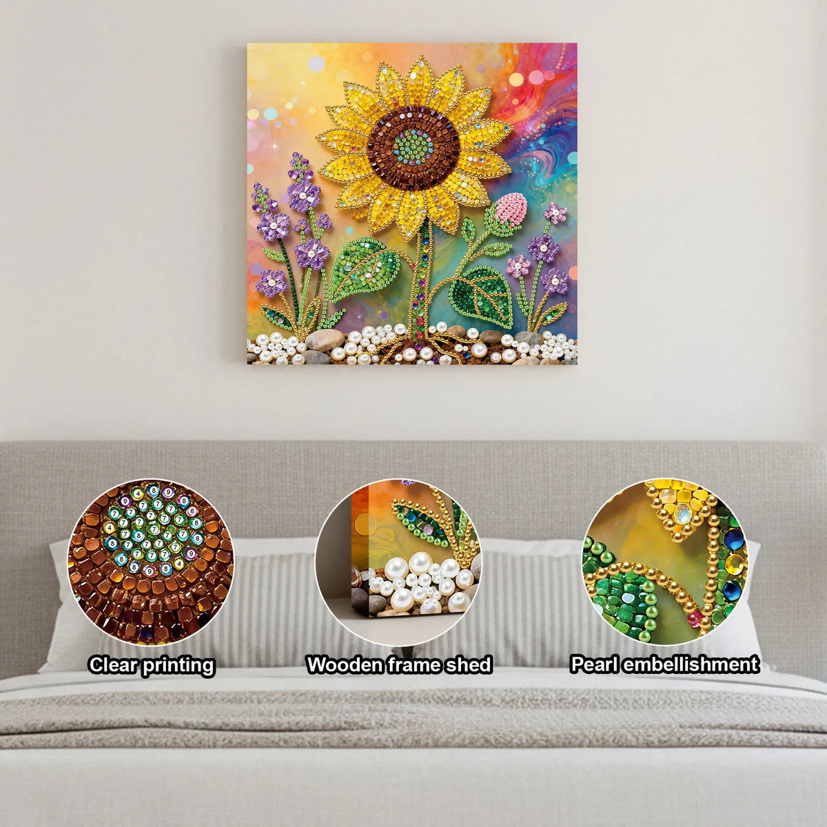 Framed Sunflower - Pearls Painting Kit for Creativity DIY Pearl Dot Crafts for Gift Home Wall Decor 25*25CM