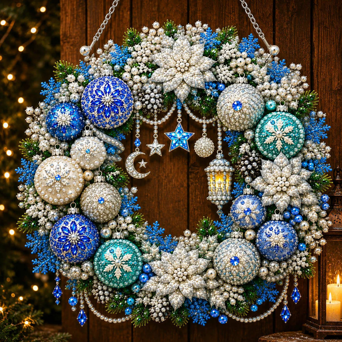 Diamond Painting Acrylic Christmas Snowflake  Wreath Pendant For Home Wall, Door & Window Decoration