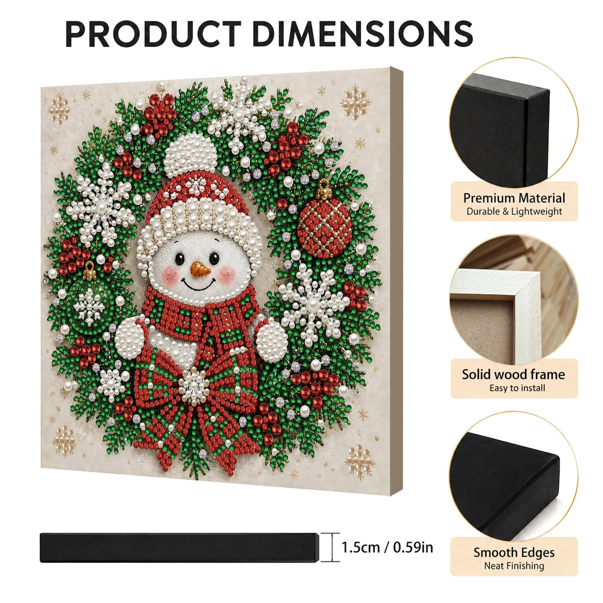DIY Pearl Painting Christmas Snowman with Frame(20x20cm)