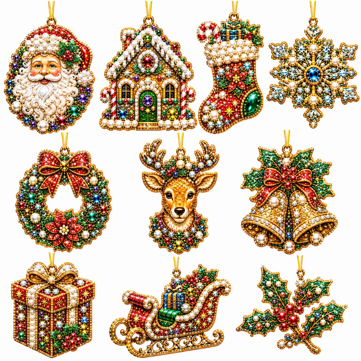 10Pcs Diamond Painting Acrylic Christmas Tree Ornament for Decorations