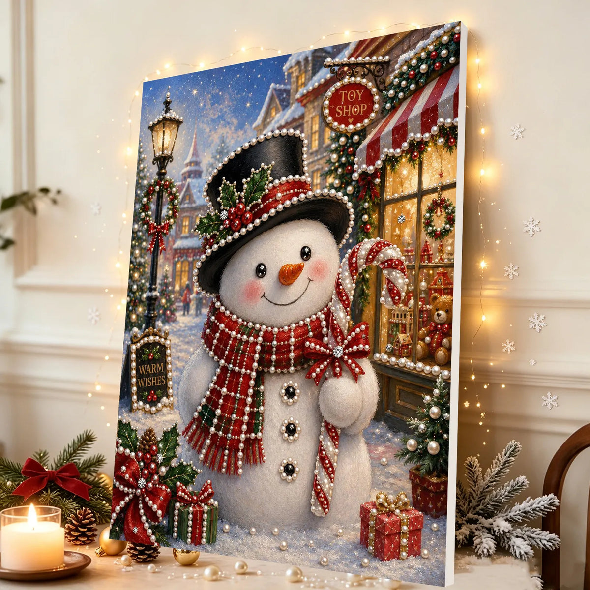 Diamond Painting-DIY Sparkling Special Shaped Pearl Drill Christmas Snowman(30x40cm)