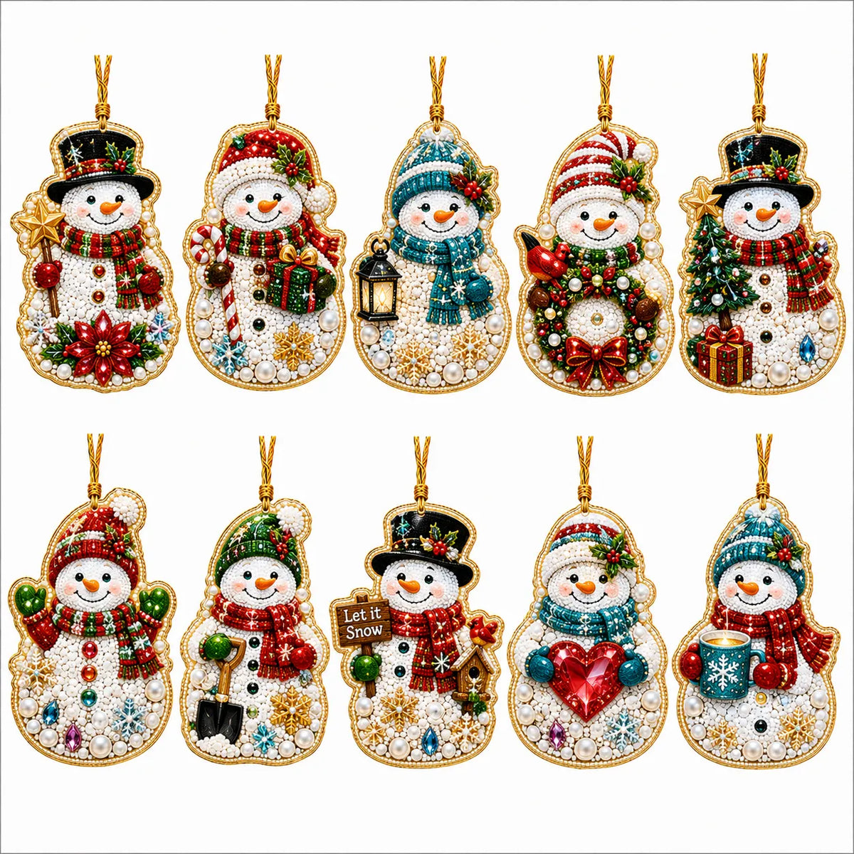 10Pcs Diamond Painting Acrylic Snowman Christmas Tree Ornament for Decorations