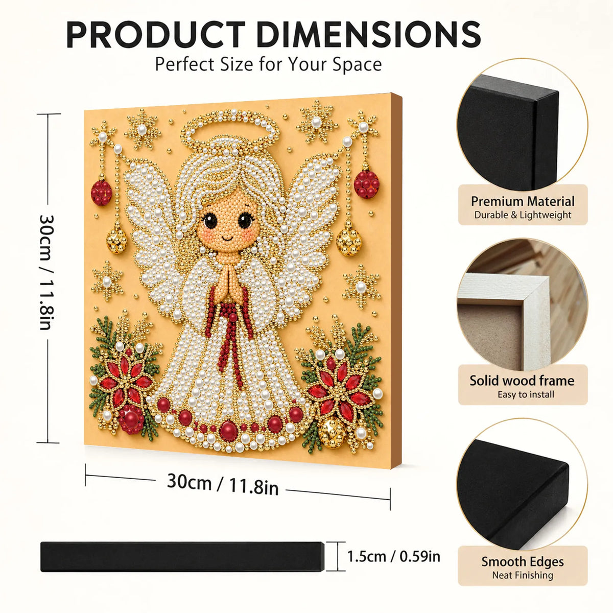 DIY Pearl Painting Christmas Angel with Frame(20x20cm)