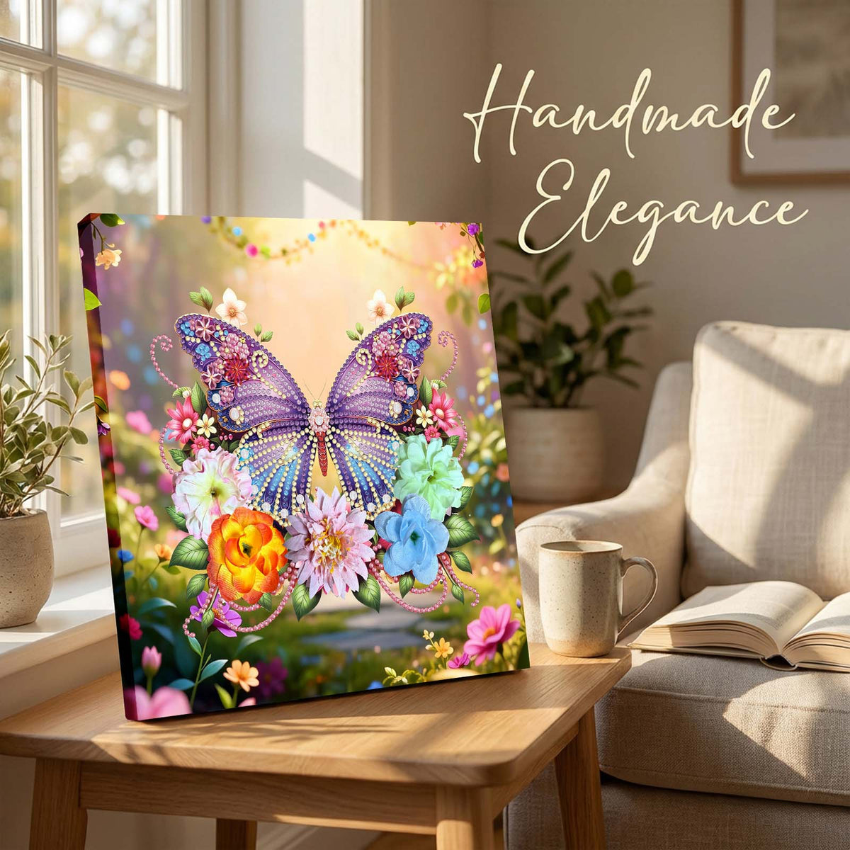 Pre-Framed 3D Rhinestones Butterfly With Artificial Flower Diamond Painting DIY Craft Kit