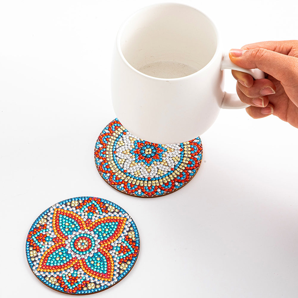 8pcs DIY Anti Slip Mandala Coasters Stackable Creative for Tabletop Protection