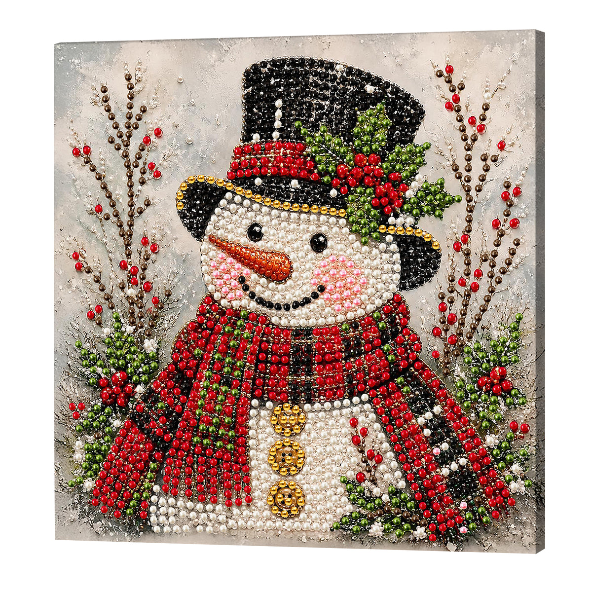 DIY Pearl Painting Christmas Snowman with Frame(20x20cm)