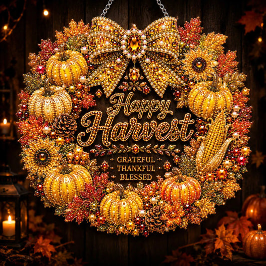 Diamond Painting Acrylic Happy Autumn Wreath Pendant For Home Wall, Door & Window Decoration