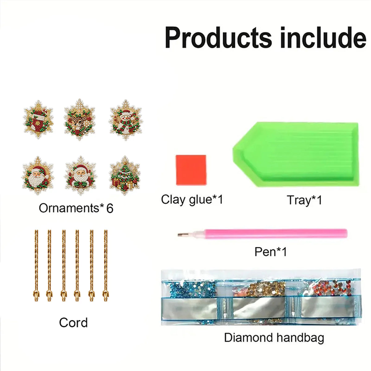 6Pcs Diamond Painting Wooden Christmas Tree Hanging Ornaments for Decorations