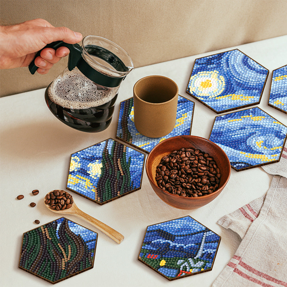 7pcs Cup Coasters Creative DIY Anti Slip Coasters Honeycomb Shape
