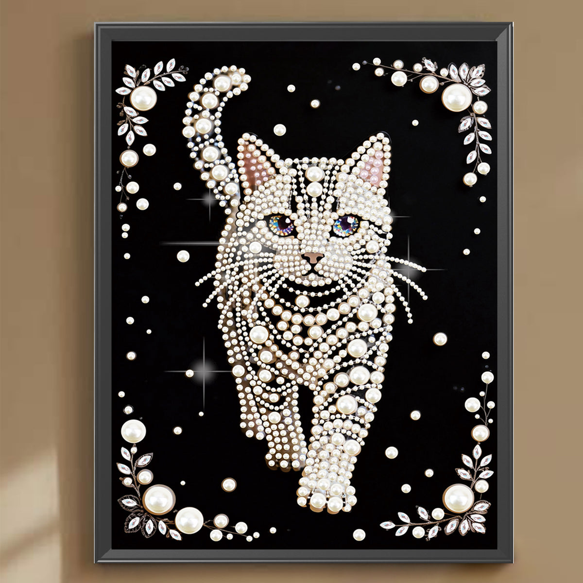 Cat Premium 5D Diamond Painting Kit Black & White Pearls painting Sparkling Special Shaped Diamond painting