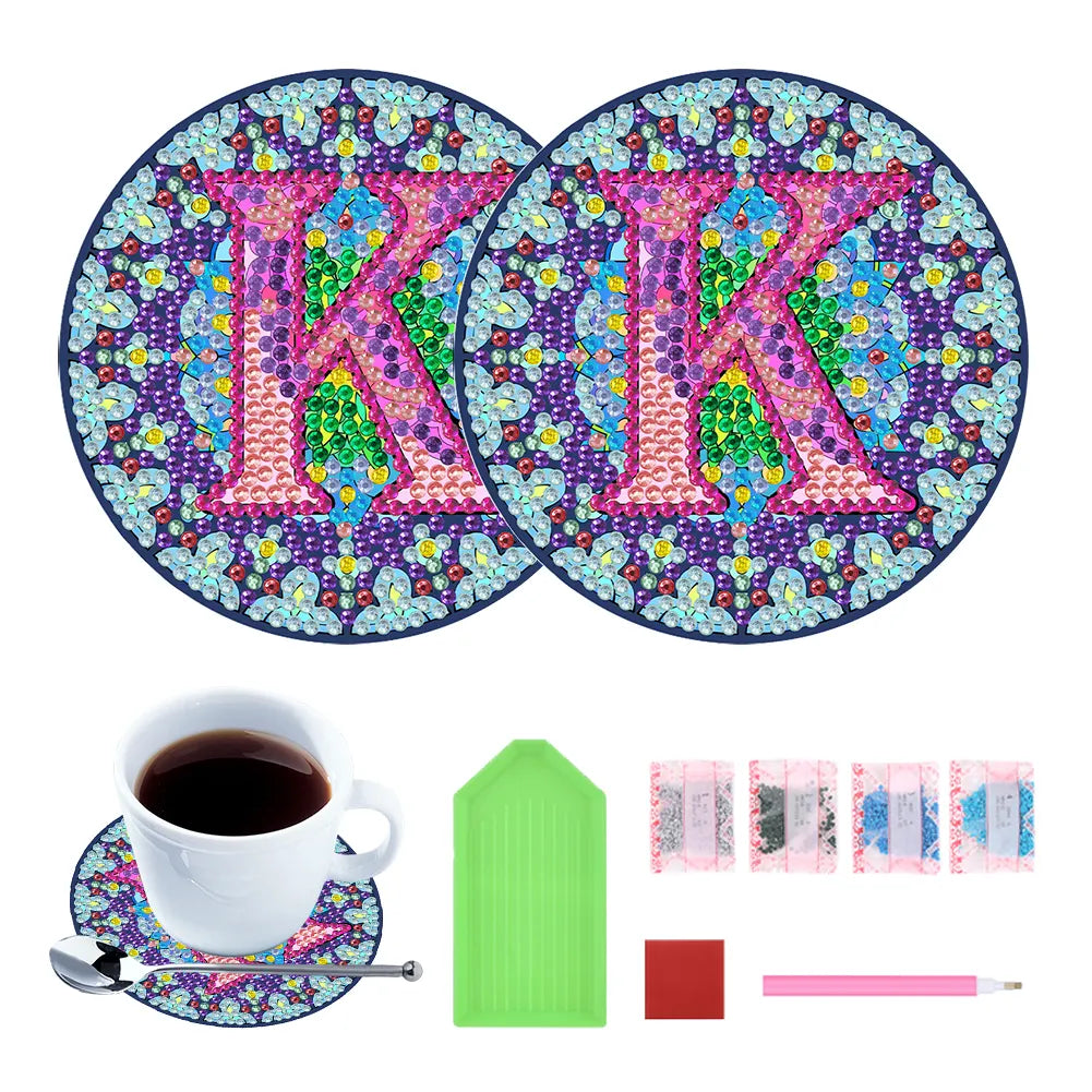 2pcs/set DIY Diamond Painting Special Shape Acrylic Alphabet Coaster Kit