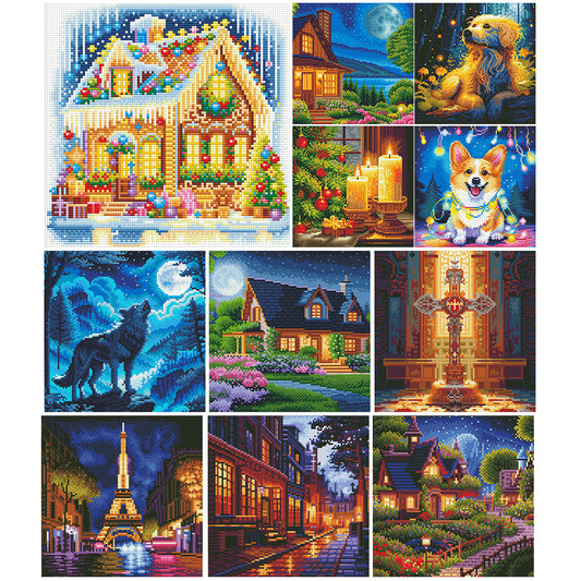 Full Round Drill Framed Light Up Diamond Painting Kits, LED Glowing Wall Art Decor for Home Bedroom Holiday Gifts