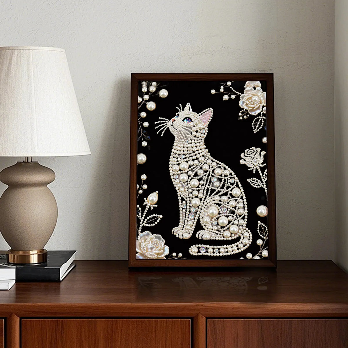 Cat Premium 5D Diamond Painting Kit Black & White Pearls painting Sparkling Special Shaped Diamond painting